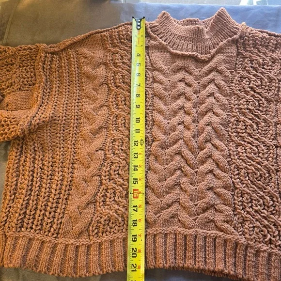 POL Women Brown Cable Knit Sweater Size‎ L Mock Neck Long Sleeve - Picture 7 of 9